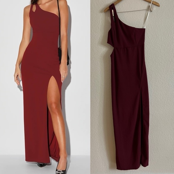 NWOT Simply Beautiful Burgundy One-Shoulder Cutout Maxi Dress - Picture 1 of 8